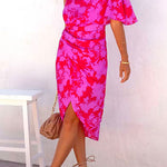 Margovil One Shoulder Batwing Sleeve Printed Tulip Dress