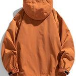 KZZ Men's Letter Print Drawstring Pocket Half Zipper Hooded Jacket