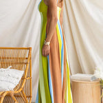 Adjustable Strap Striped Color Block Pocketed Maxi Dress