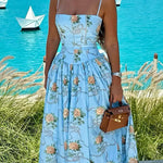 Margovil Spaghetti Strap Waisted Floral Print A-line Maxi Dress