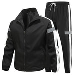 KZZ Men's  Casual Sports Hooded Splicing Set,Reflective Strips on Sleeves Elastic Drawstring Design on Pants