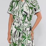 Short Sleeves Button Down Tie Waist Printed Mini Shirt Dress