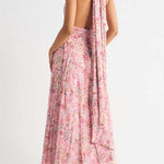 Halter V Neck Floral Print Maxi Dress