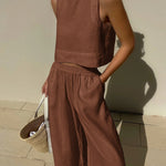 Nadorine Crop Tops Wide Leg Pants Set