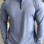 KZZ Men's Solid Half Zip Thumb Hole Design Sports Tee