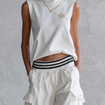Exquisite Fashion Athletic Workwear Style White Cotton Sleeveless Top With A Mock Neck And  Pants Set