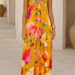 Sleeveless Open Back Floral Print Wide Leg Jumpsuit