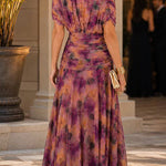 Margovil V Neck Ruched Floral Print Maxi Dress