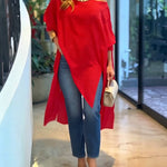 Women's Skew Neck Batwing Sleeve Tee Asymmetric Loose Cape Blouse Slit Elegant Top