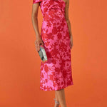 Twist Front High Waist Floral Print Midi Dress
