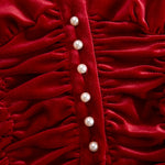 Fashionable Retro Red Velvet Pleated Ruffled Long-sleeved Shirt