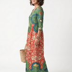 Sloane | Mixed Print V-Neck Midi Dress with Pockets