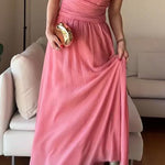 Sleeveless High Waist Ruched Flowy Maxi Dress