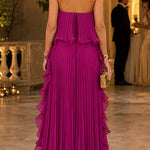 Margovil Strapless Tube Ruffle Hem Pleated Maxi Dress