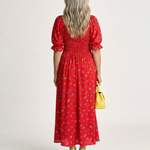 Delphine | Square Neck Floral Puff Sleeve Midi Dress