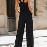 Black Pinstripe Suspender Wide-Leg Jumpsuit