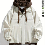 KZZ Men's Colorblock Letter Pocket Longsleeves Drawstring Hooded Jacket