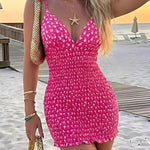 Women's Ditsy Floral Deep V Neck Shirred Sundress Sexy Tie Strap Backless Ruched Bodycon Cami Mini Dress