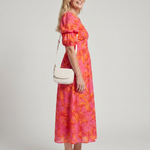 Zarelle | Puff Sleeve V Neck Bold Floral Print Midi Dress