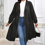 AVRIL��� - Casual Plus Size Drawstring Zip-Up Long Sleeve Hooded Coat