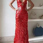 Margovil Spaghetti Strap V Neck Glitter Sequin Maxi Party Dress