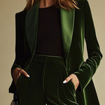 High-End Temperament Loose Retro Green Velvet Suit