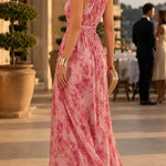 Margovil Sleeveless Zipper Back Waisted Floral Print Maxi Dress