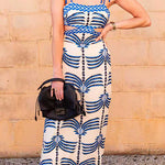 Margovil Tie Shoulder Cut Out Waist Printed Maxi Dress