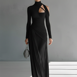 Women's Grey Silky Stretch Sophisticated Ruched Detail Cut-Out Maxi Dress