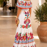 Margovil Off Shoulder Floral Print Ruffle Maxi Dress
