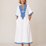 Willa | Linen Floral Embroidery Kaftan Dress