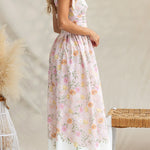 Adjustable Tie Straps Waisted Floral Print Maxi Dress