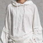 Women's Vacation Style White Cotton And Linen Blend Lace-paneled Hooded Shorts Set