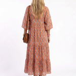 Amara | Geometric Print V Neck Tiered Midi Dress