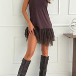 Sleeveless Patchwork Ruffle Hem Mini Matching Dress