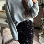 Crewneck Rhinestone Embellished Pullover Sweater