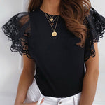 Margovil Crewneck Lace Ruffle Short Sleeves Top