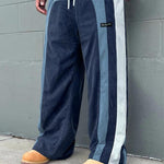 KZZ Men's Colorblock Letter Patched Drawstring Waist Corduroy Pants