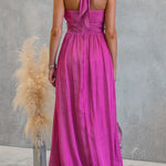 Halter Neck Waisted Ruffle Maxi Dress