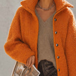 Exquisite And Fashionable Versatile Lapel Front Button Orange Polar Fleece Coat