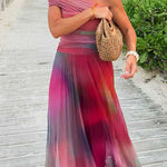 Off Shoulder Sunset Gradient Pleated Maxi Dress
