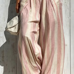 Pink Casual sleeveless top and loose striped trousers set