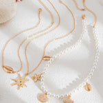Bohemian Imitation Pearl Holiday Style Retro Starfish Shell Pendant Necklace Set
