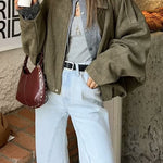 Margovil Lapel Zip Up Trendy Bomber Jacket