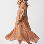 Remina | Printed Oversized Midi Dress with Notched Neckline and Pockets