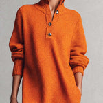 Comfortable And Fashionable Lapel Front Button Orange Knitted Midi Dress
