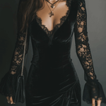 Romance Midnight Velvet Lace Bell-Sleeve Mini Dress
