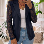 Women's Lace Patchwork Blazer Elegant Sheer Sleeve Single Breasted Coat