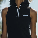 Fashionable Sporty Sleeveless Black Hooded Mini Dress