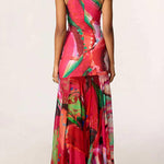 Mockneck Sleeveless Ruched Printed Maxi Dress